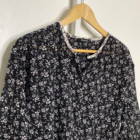 ⚡️$10⚡️Madewell | Black/White Branch Floral Mix Meadow Cotton Blouse Sz Small - Picture 4 of 14